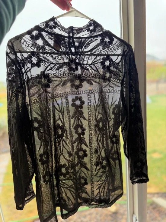 Sundance | Sheer Floral Top Womens mesh stretch boho Like New LARGE blouse - Picture 2 of 10